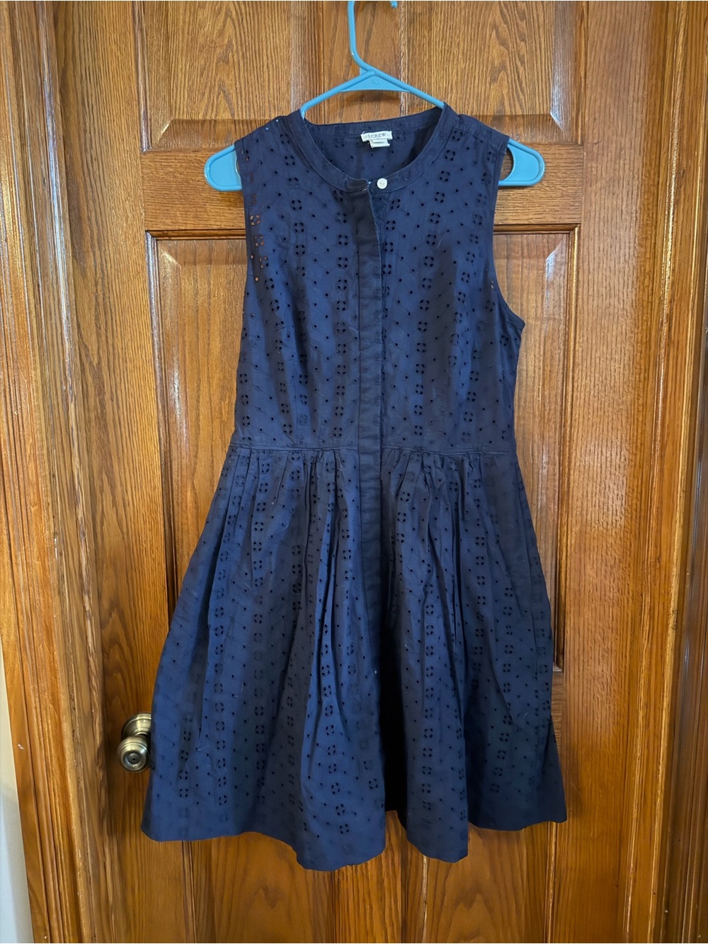 J.CREW Women’s Navy Eyelet Sleeveless Round Neck Knee Length Dress M Button